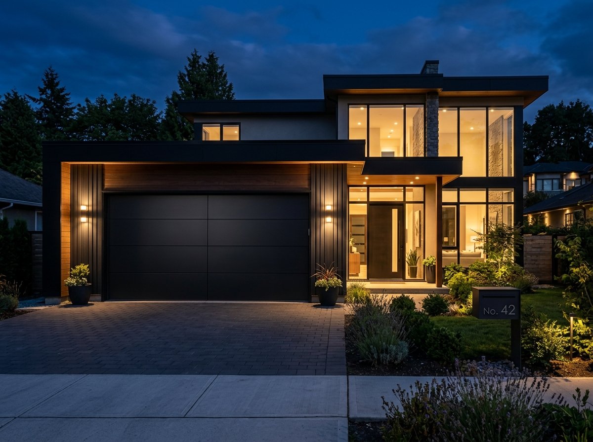 Matte Black Contemporary Garage Door